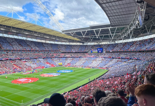 Crowd of football fans at Wembley Stadium London