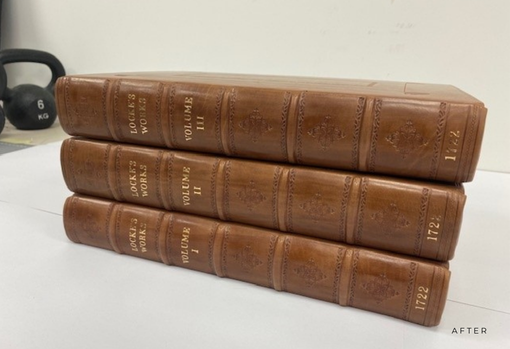 Books after restoration Three books with restored covers