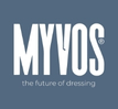 Myvos logo MYVOS business logo white writing on a blue background