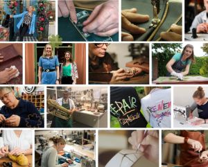 A photo montage showcasing the different types of repair businesses we have on the directory, including re-upholsterers, sewists, leather workers, ceramists and more.